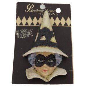 Bethany Lowe Halloween Witch Pin Brooch Glitter Eye Mask Cat Hat Spooky NEW